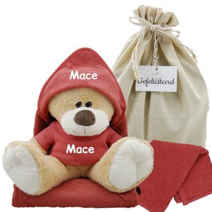 Knuffel Beer Boris 45 cm met badcape copper en naam Knuffel Beer Boris 45 cm met badcape copper en naam