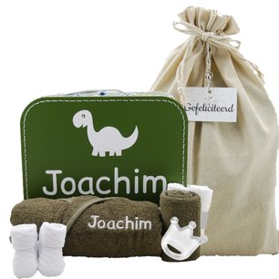 Babykoffertje olijfgroen met naam Babykoffertje olijfgroen met naam