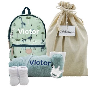 Rugtas Kidzroom mini green badjasje met naam Rugtas Kidzroom mini green badjasje met naam
