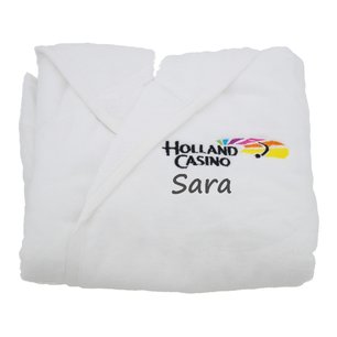 Badjasje Funnies wit velours met logoborduring en naam Badjasje Funnies wit velours met logoborduring en naam