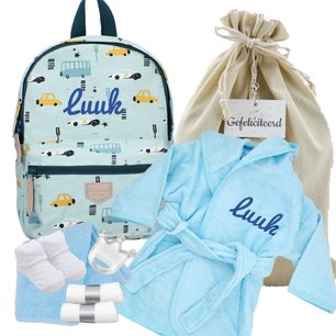 Rugtas Kidzroom mini blue badjasje met naam Rugtas Kidzroom mini blue badjasje met naam