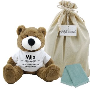 Knuffel beer Vic brown 45 cm met geboortegegevens Knuffel beer Vic brown 45 cm met geboortegegevens