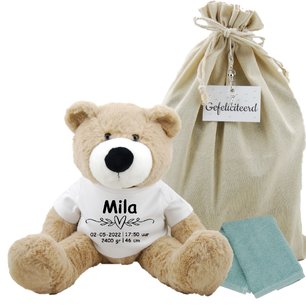 Knuffel beer Vic cream 45 cm met geboortegegevens Knuffel beer Vic cream 45 cm met geboortegegevens