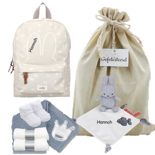 Nijntje Rugtas Funny Days Creme en Fun at Sea met naam Nijntje Rugtas Funny Days Creme en Fun at Sea met naam