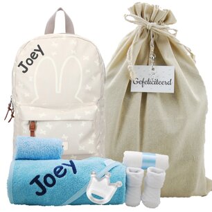 Nijntje Rugtas Funny Days Creme babyblauw met naam Nijntje Rugtas Funny Days Creme babyblauw met naam