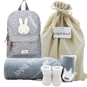 Nijntje Rugtas Funny Days Grey badcape grijs met naam Nijntje Rugtas Funny Days Grey badcape grijs met naam