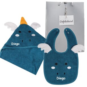Blush en Blossom Cadeauset Badcape Dragon Diego met naam Blush en Blossom Cadeauset Badcape Dragon Diego met naam