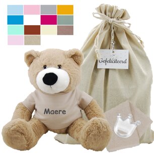 Knuffel Beer Vic Cream 45 cm met naam op shirtje Knuffel Beer Vic Cream 45 cm met naam op shirtje