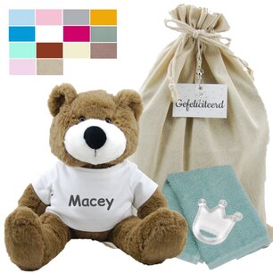 Knuffel Beer Vic Brown 45 cm met naam op shirtje Knuffel Beer Vic Brown 45 cm met naam op shirtje