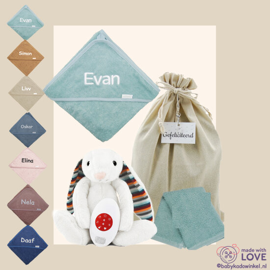 Knuffel Heartbeat Small Bibi Konijn kraamcadeau badcape met naam
