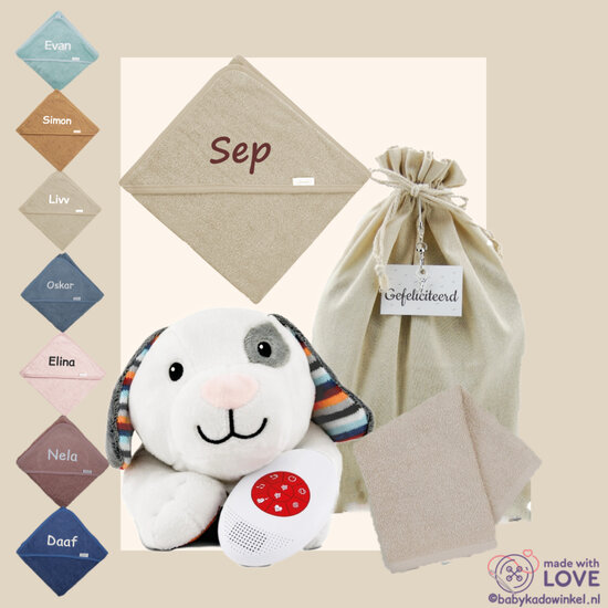 Knuffel Heartbeat Dex Hondje Kraamcadeau Badcape met naam