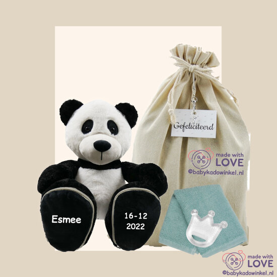 Knuffel Beer Panda Kraamcadeau met naam en datum