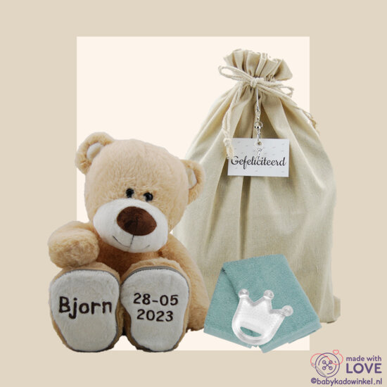 Knuffel Beer Boris Kraamcadeau met naam en datum