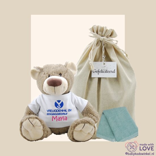 Knuffel Bear Bella babycadeau met logo en naam