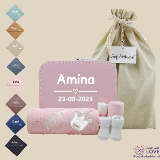 Babykoffertje babyroze Kraamcadeau met naam