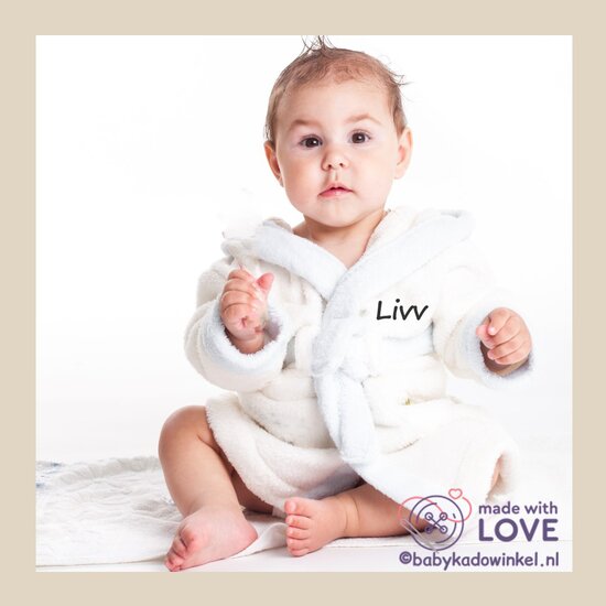 Badjasje wit velours Baby cadeau met naam