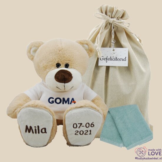 Knuffel Boris Kraamcadeau met logo en naam