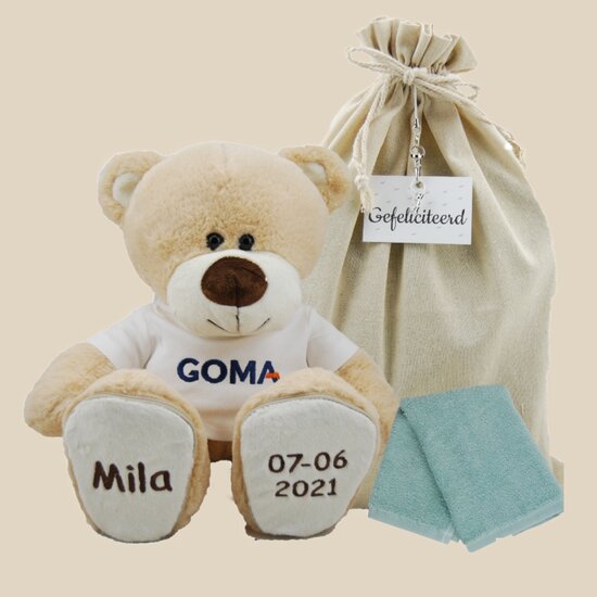 Knuffel Boris Kraamcadeau met logo en naam