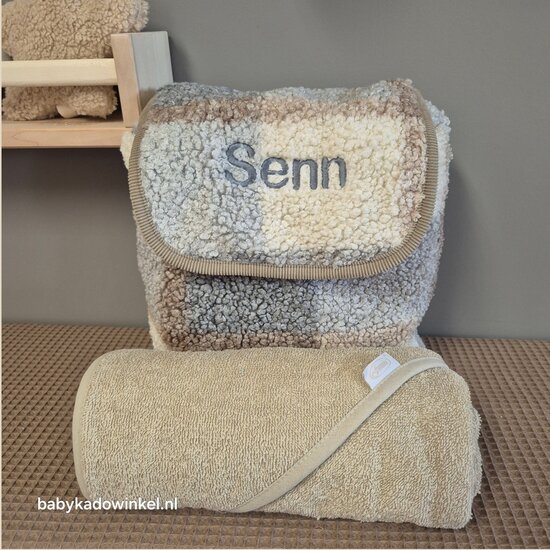 Rugtas Babycadeauset Jollein Check Boucle met naam
