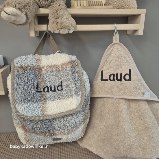 Rugtas Babycadeauset Jollein Check Boucle met naam