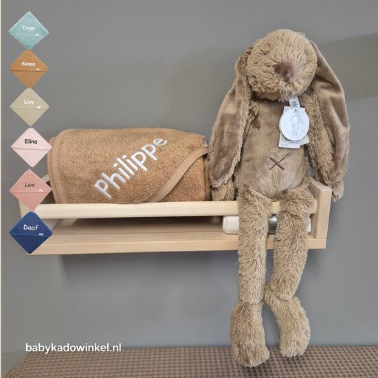 Badcape of Badjas met naam en knuffel Rabbit Richie