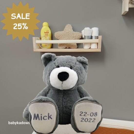 Knuffel Beer Vic Grey met naam en datum