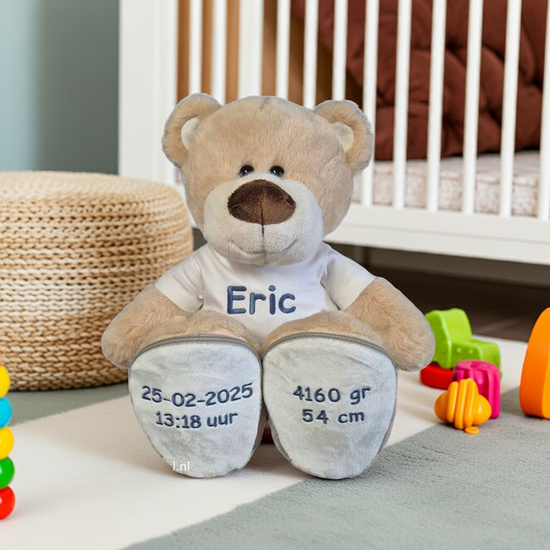 Knuffel Beer Boris 45 cm met geboortegegevens