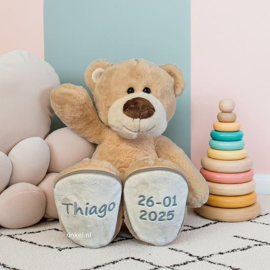 Knuffel Beer Boris 45 cm met naam en datum