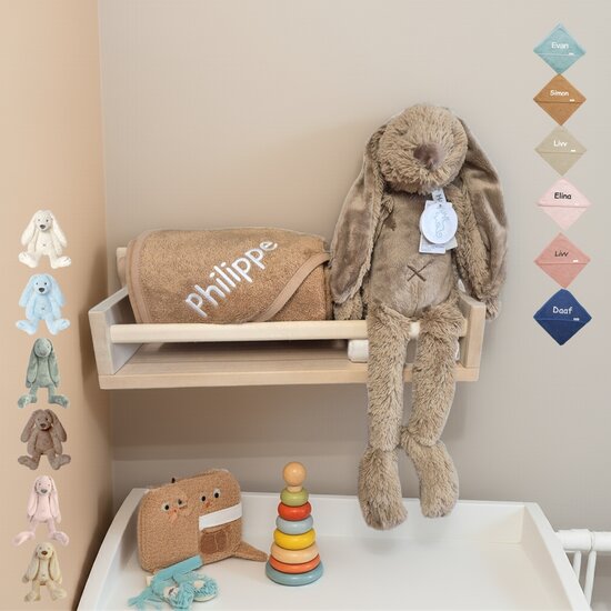 Badcape of Badjas met naam en knuffel Rabbit Richie