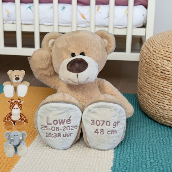 Knuffel 45 cm met geboortegegevens
