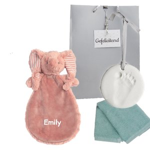 Babypakketje knuffeldoekje Elephant Emily met naam