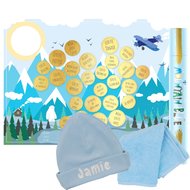 Baby cadeau Milestone krasposter Mountain Blue met naam Baby cadeau Milestone krasposter Mountain Blue met naam