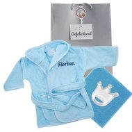 Badjasje babyblauw met naam Badjasje babyblauw met naam