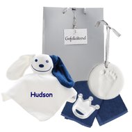Knuffeldoekje navy blue met naam en kleihanger Knuffeldoekje navy blue met naam en kleihanger