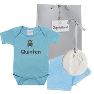 Rompertje funnies babyblauw met naam maat 62/68