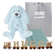 Houten naamtreintje Rabbit Richie Blue