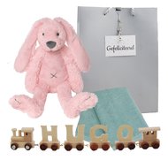 Houten naamtreintje Rabbit Richie Pink