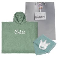 Babyponcho Funnies stonegreen met naam Babyponcho Funnies stonegreen met naam