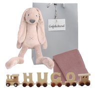 Houten naamtreintje Rabbit Richie Old Pink