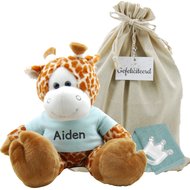 Knuffel Giraf met naam op mint shirtje Knuffel Giraf met naam op mint shirtje