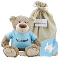 Knuffel Happy Horse Bear Bella met naam op babyblauw shirtje