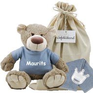 Knuffel Bear Bella met naam op grijs shirtje Knuffel Bear Bella met naam op grijs shirtje