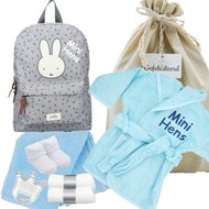 Nijntje Rugtas Funny Days Grey badjasje babyblauw met naam Nijntje Rugtas Funny Days Grey badjasje babyblauw met naam