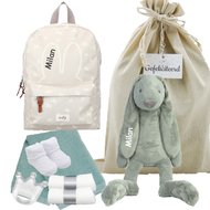 Nijntje Rugtas Funny Days Creme Rabbit Richie stonegreen met naam Nijntje Rugtas Funny Days Creme Rabbit Richie stonegreen met naam