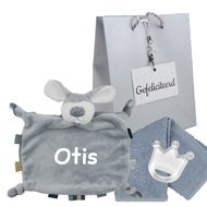 Labeldoekje hondje grijs met naam Labeldoekje hondje grijs met naam