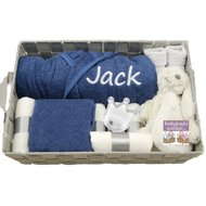 Babymand met badjasje silk blue met naam Babymand met badjasje silk blue met naam