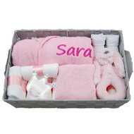 Babymand met badjasje babyroze met naam Babymand met badjasje babyroze met naam