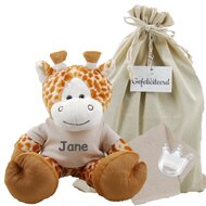 Knuffel Giraf 45 cm met naam op cream shirtje Knuffel Giraf 45 cm met naam op cream shirtje