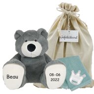 Knuffel Beer Vic Grey 45 cm met naam en datum