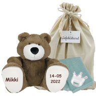 Knuffel Beer Vic Brown 45 cm met naam en datum